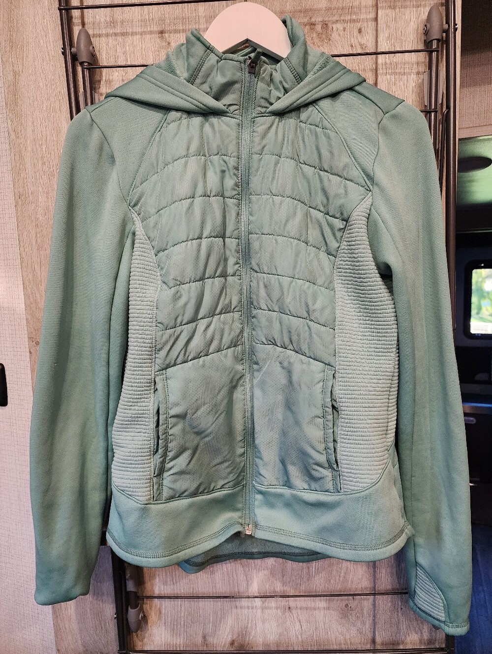 Women's Tek Gear Hooded Mixed Media Jacket Medium Teal Fleece Stretch Kohl's